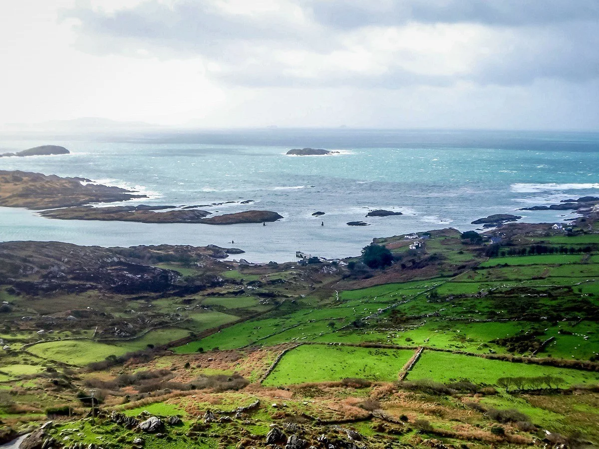 Gazing over the farms on the Ring of Kerry in Ireland