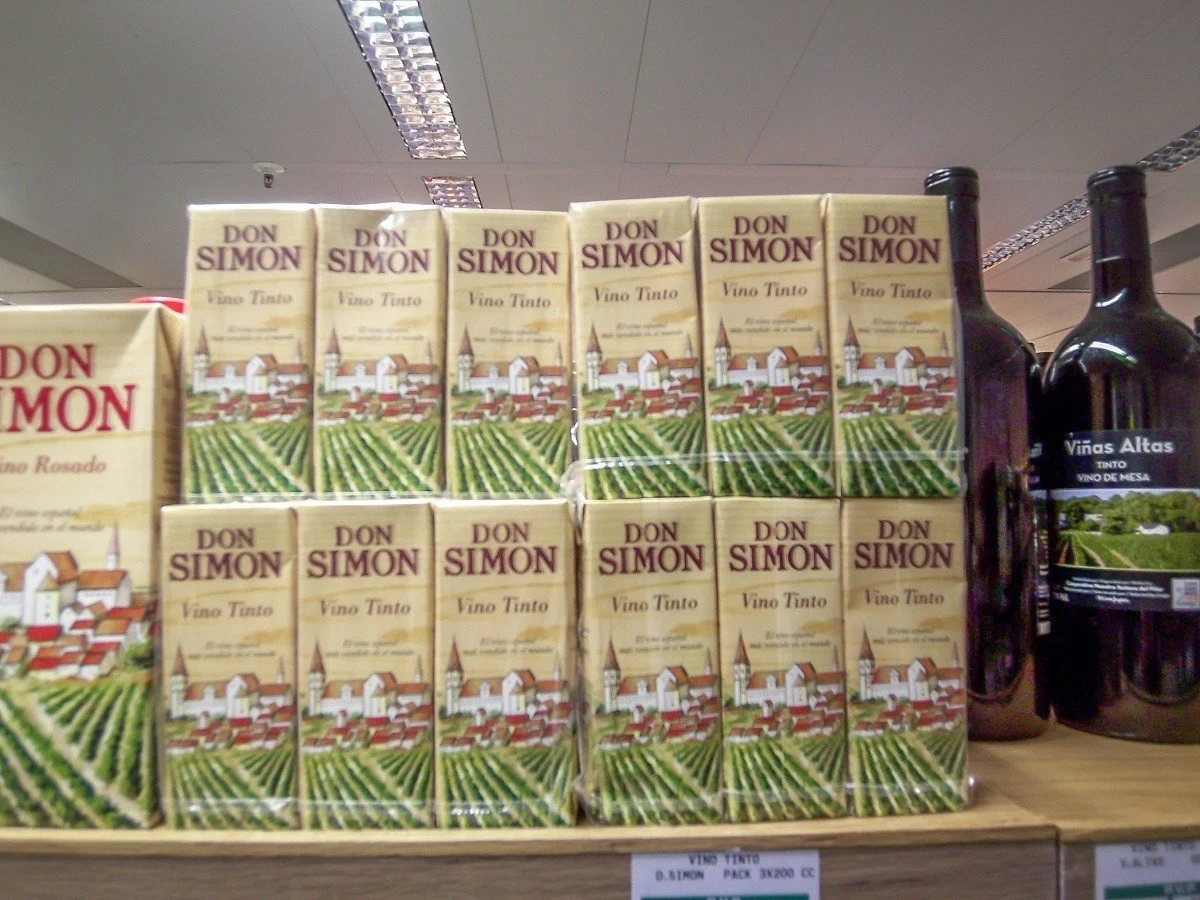 Boxed wine in a grocery store in Spain