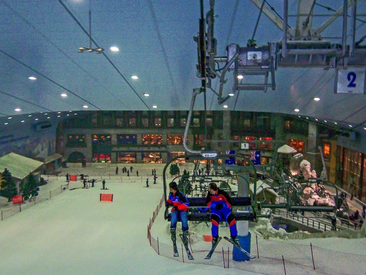 The view from the chairlift on the way to the top of Ski Dubai