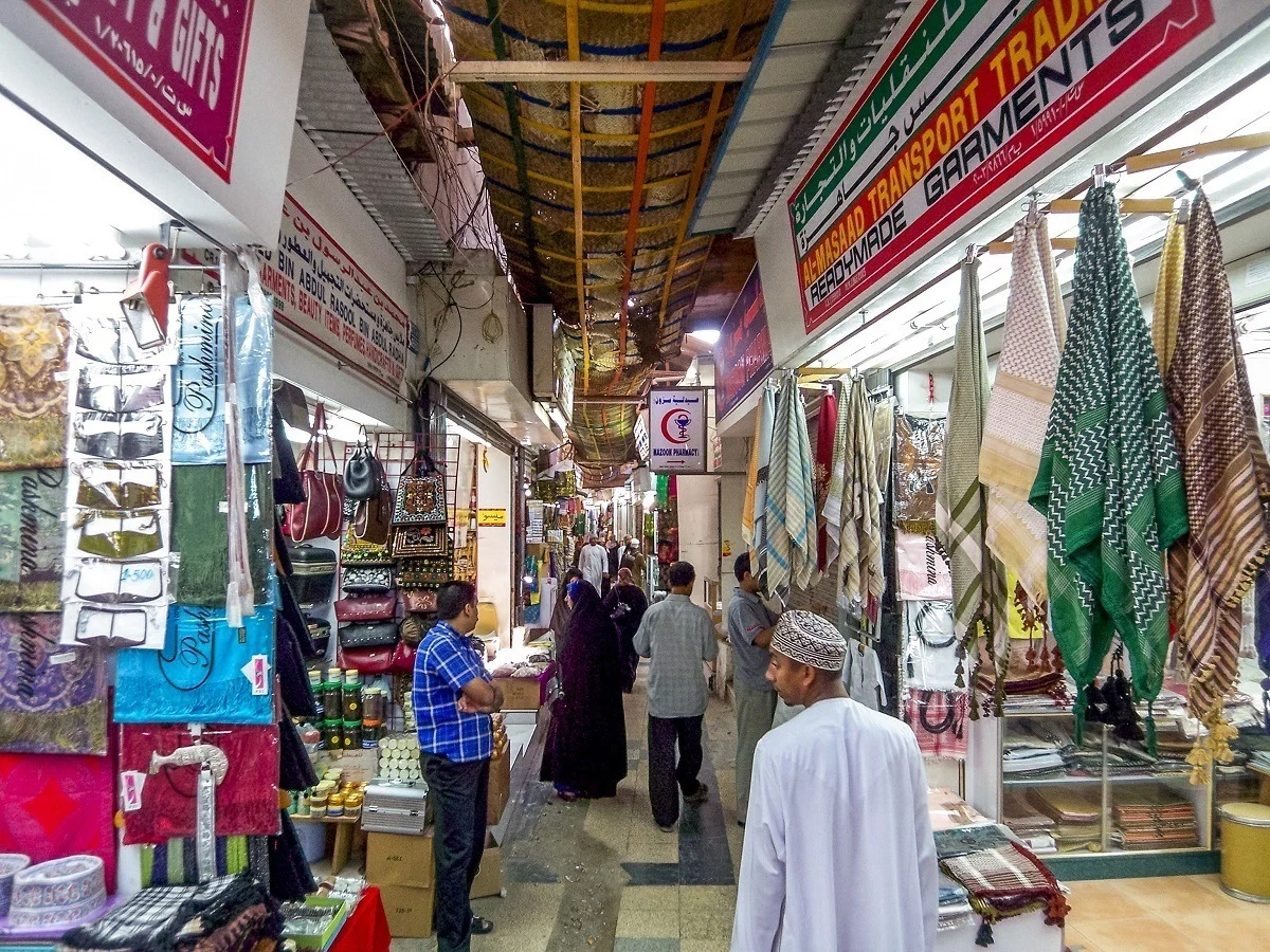 Stalls inside the Muttrah Souq in Oman