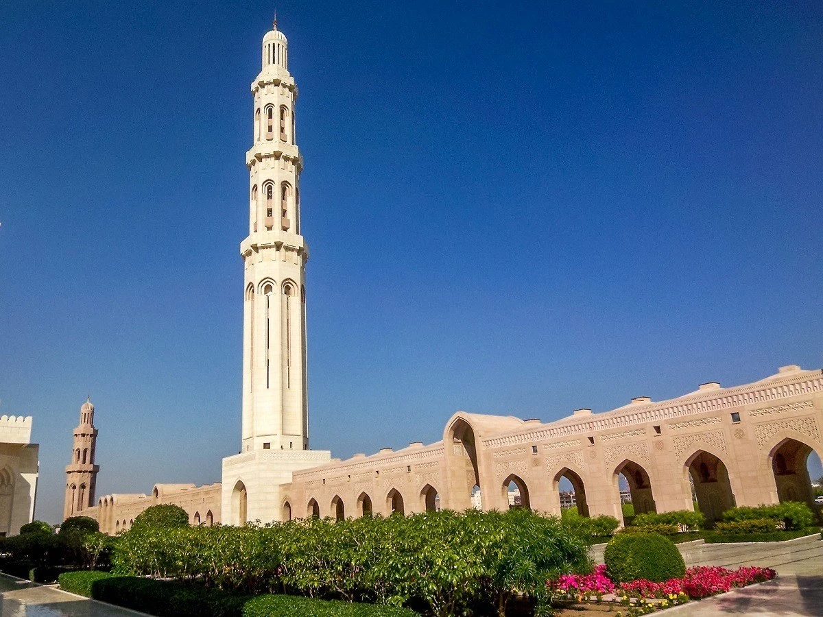 The minaret of the Grand Mosque in Muscat, Oman