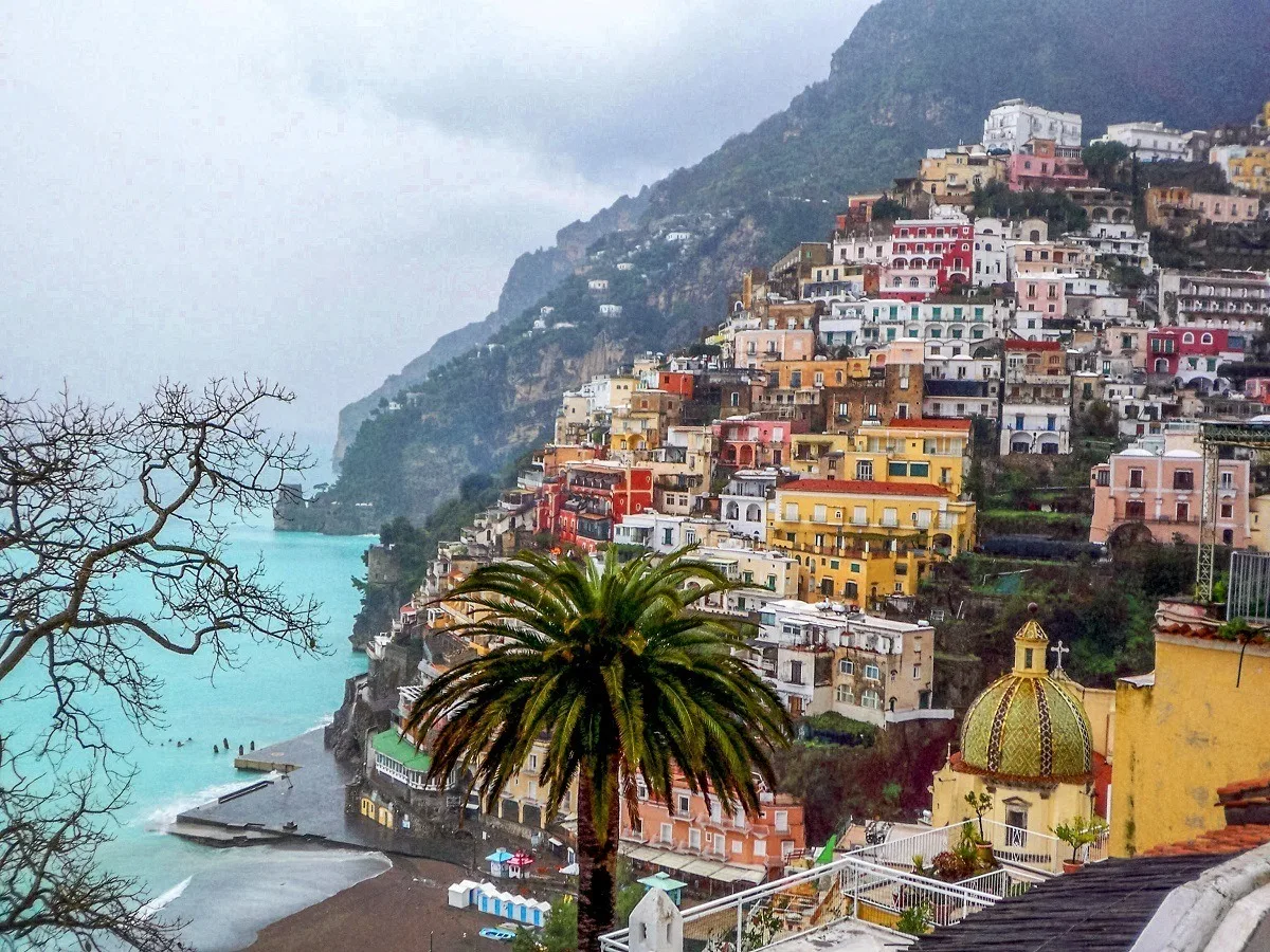 Town of Positano on the Amalfi Coast in the rain