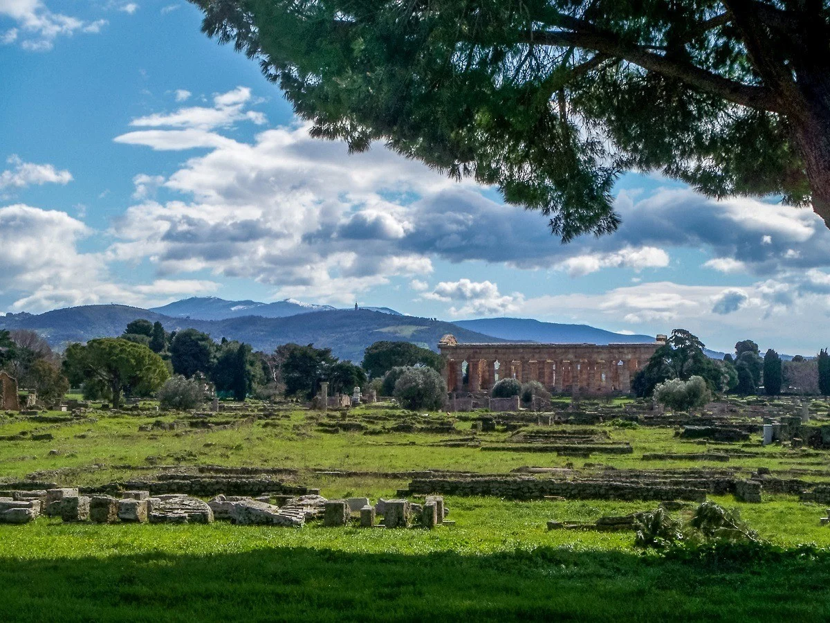 The Temple of Hera in Paestum, located in the countryside of Campania