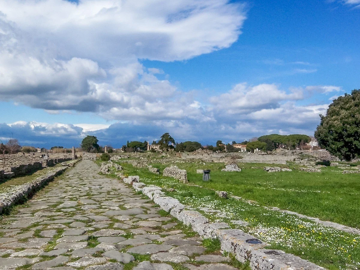 The Via Sacra, an ancient Roman cobblestone road in Italy