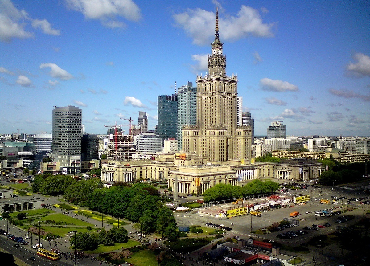 View of the Warsaw skyline, including the PKiN