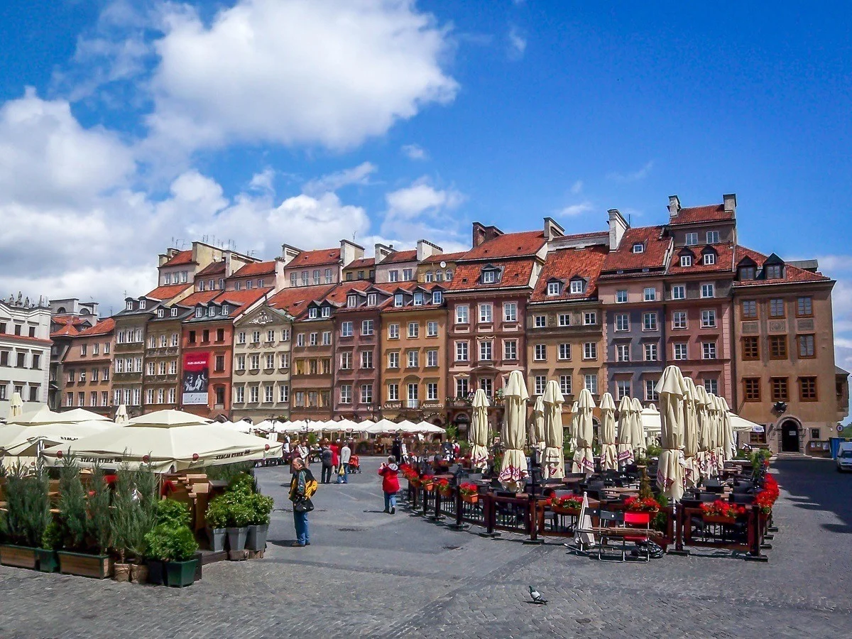 The buildings and cafes of the Warsaw Old Town, a UNESCO World Heritage Site