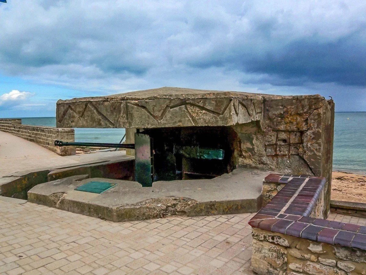 A gun placement along the French coast above one of the beaches of Normandy