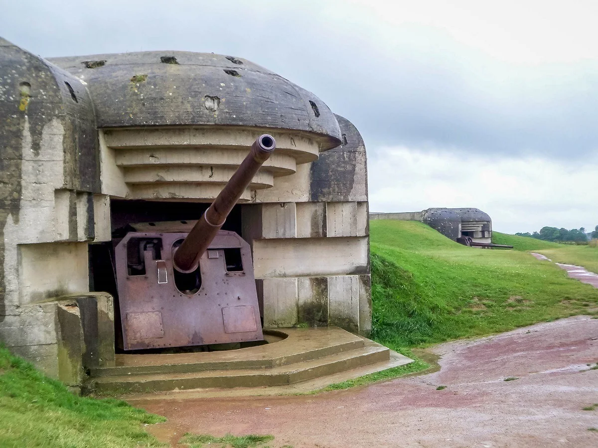 The German guns at the Longues sur Mer battery above the D Day beaches in Normandy