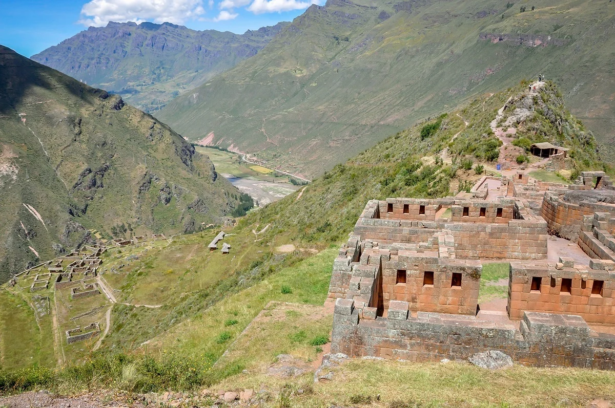 The stone Pisac ruins in the mountains