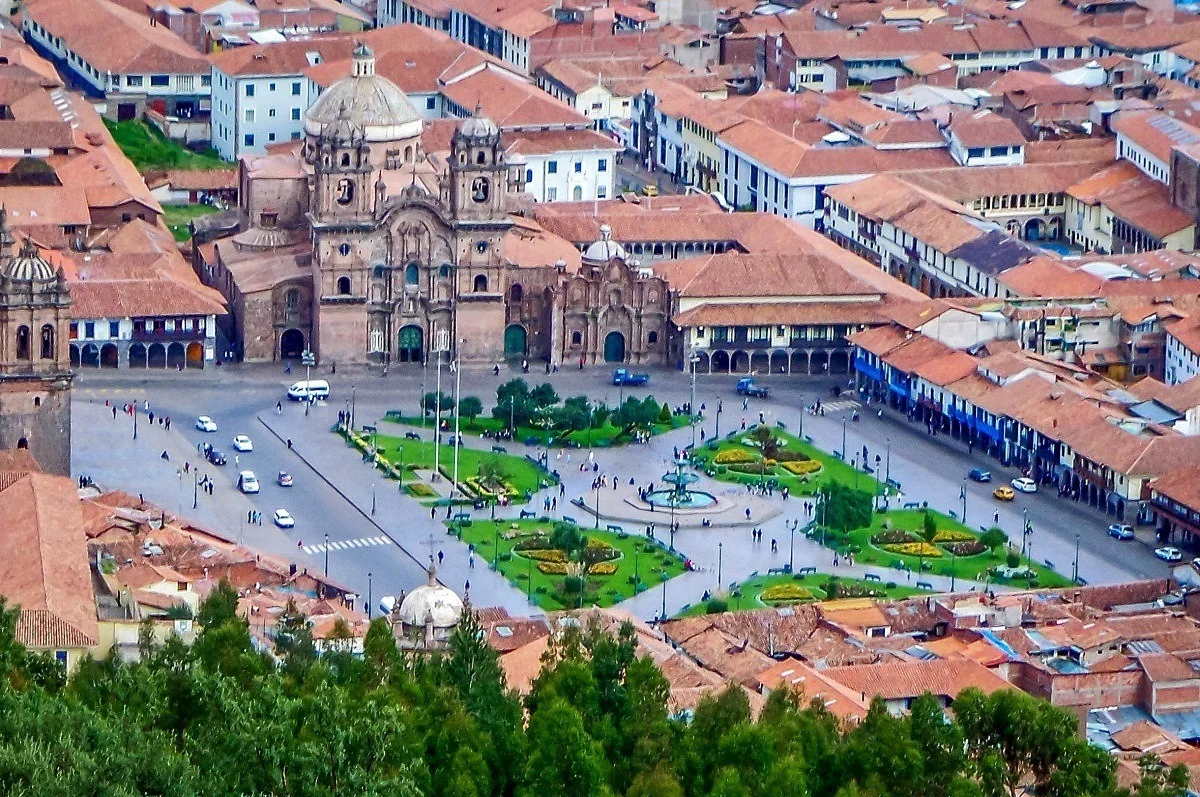 The Plaze de Armas in Cusco from above