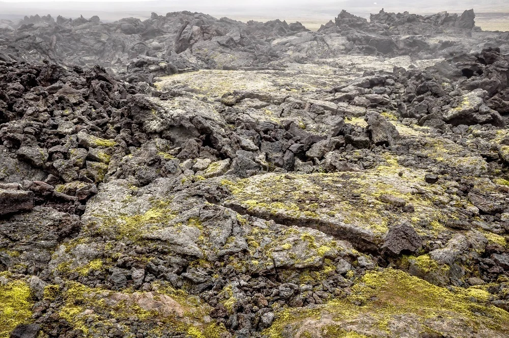 Old lava flow with cracks and fissures