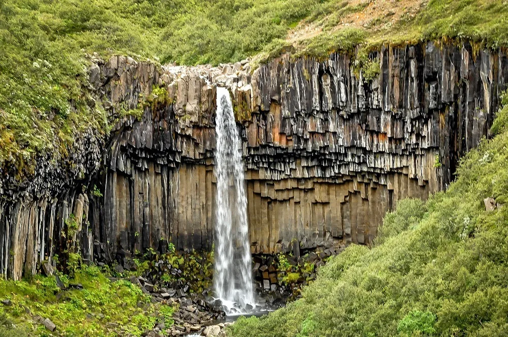 The Svartifoss waterfall in late spring or early summer