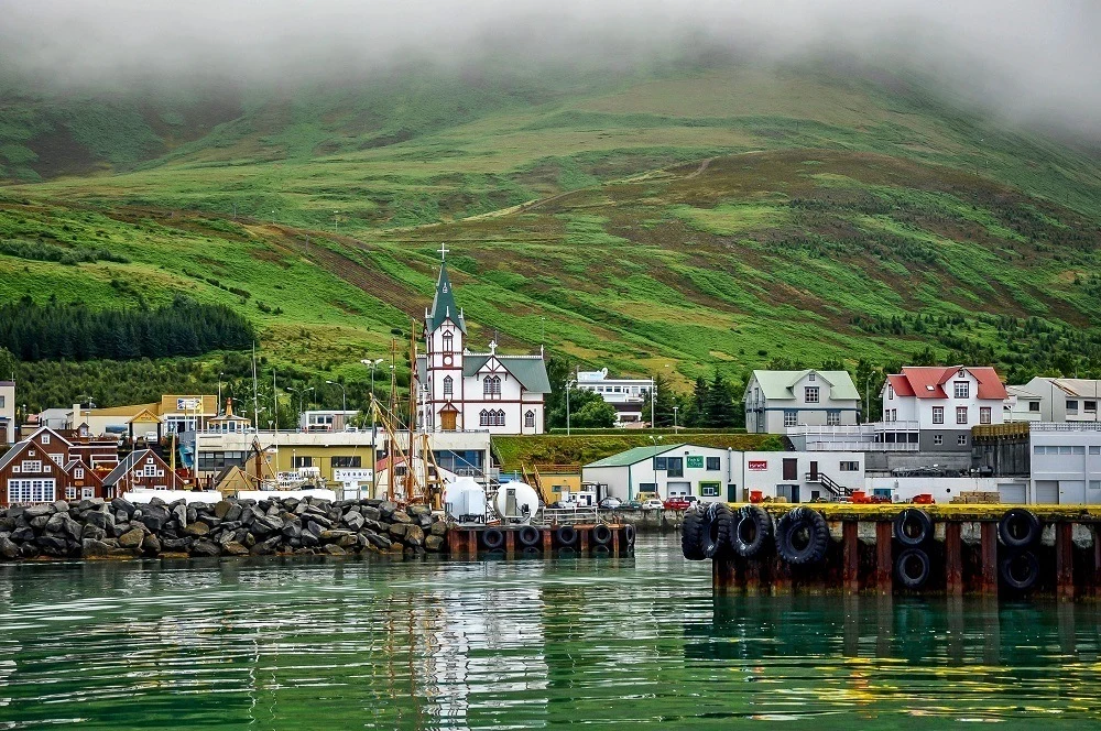 The town of Husavik, Iceland from the water