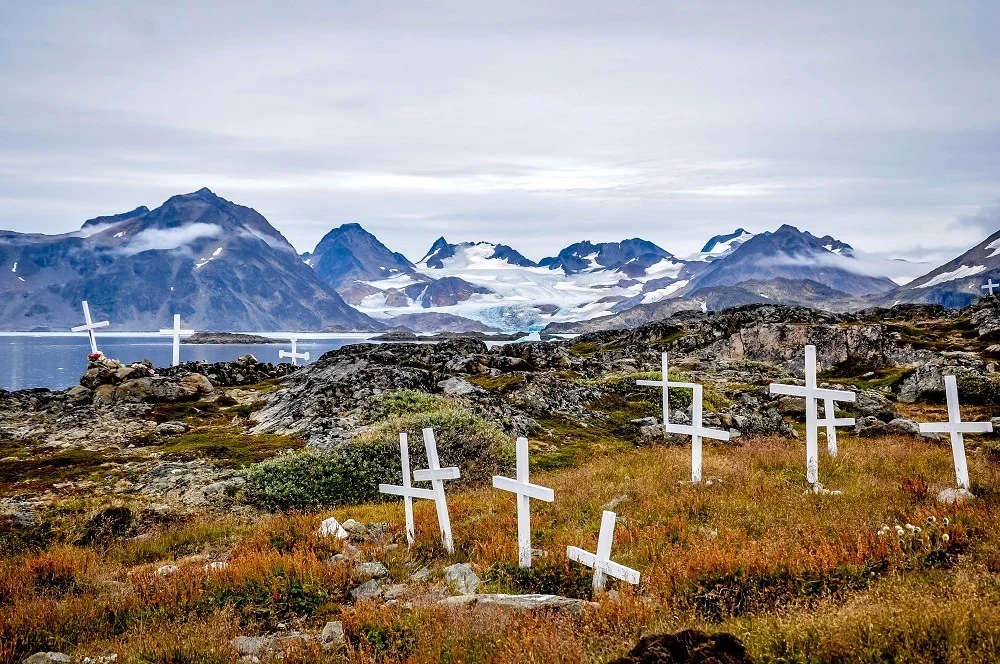 Crosses mark the Kulusuk, Greenland cemetery