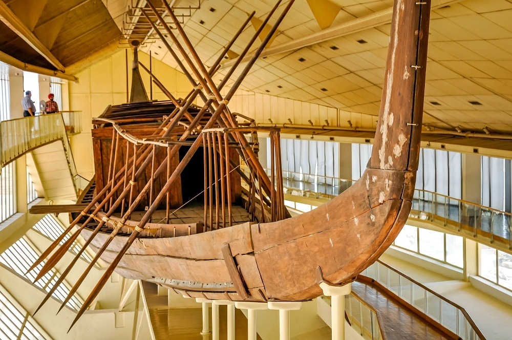 The interior of the Solar Boat Museum, which houses a complete wooden boat