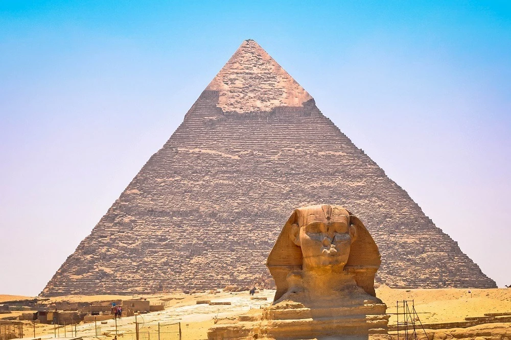 The Great Sphinx of Giza along with the Great Pyramid of Giza