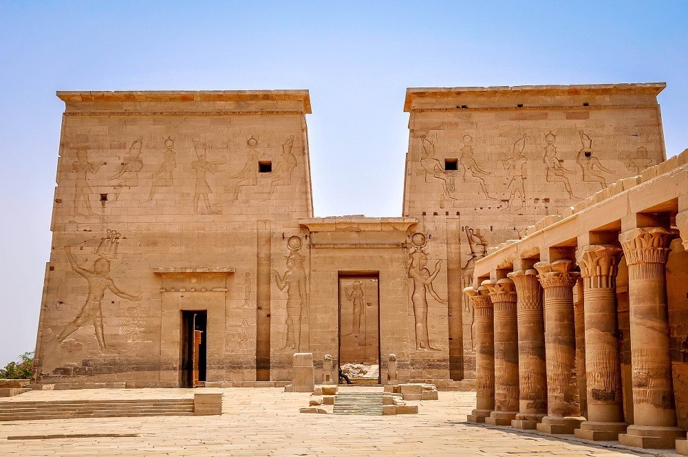 The exterior of the Philae temple in Egypt
