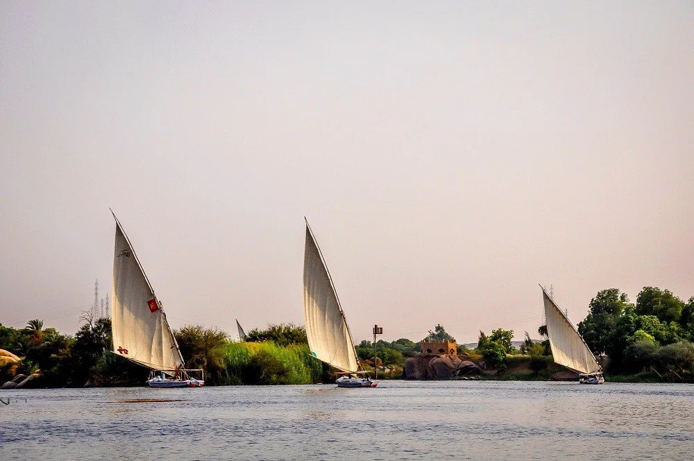 Three feluccas on the Nile