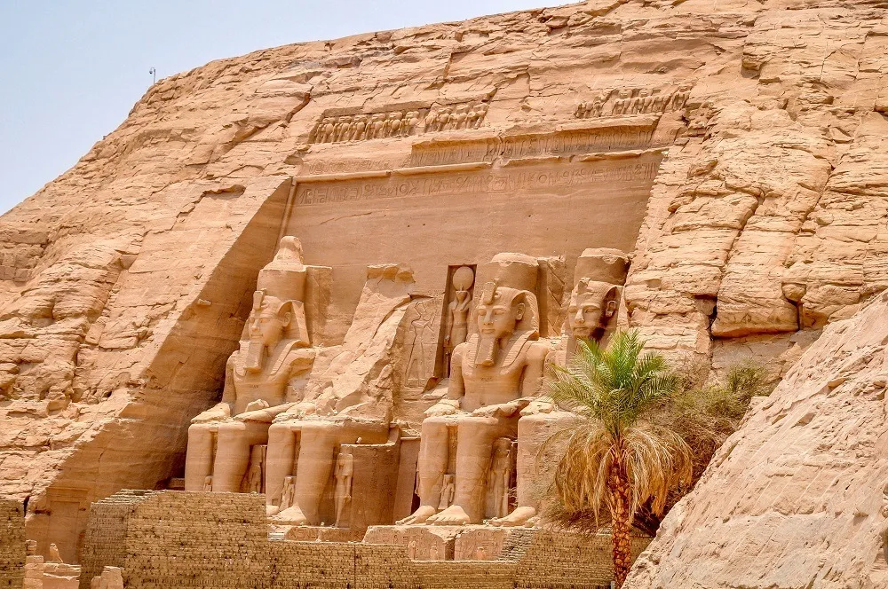 Front of Abu Simbel with palm tree