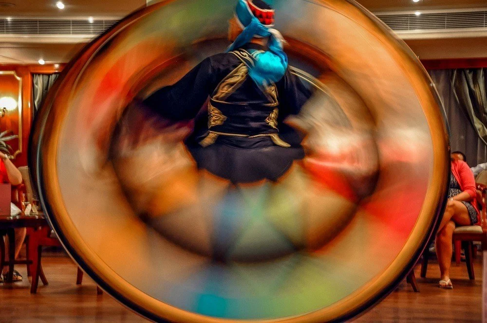 Colorful circular skirt of the whirling dervish