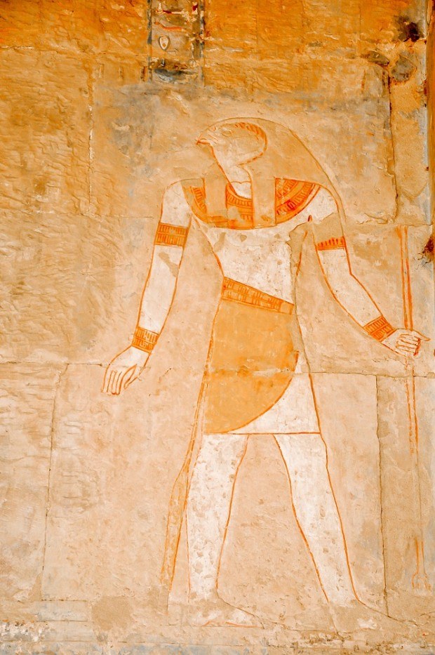 Colorful Horus carving at the Queen Hatshepsut Tomb