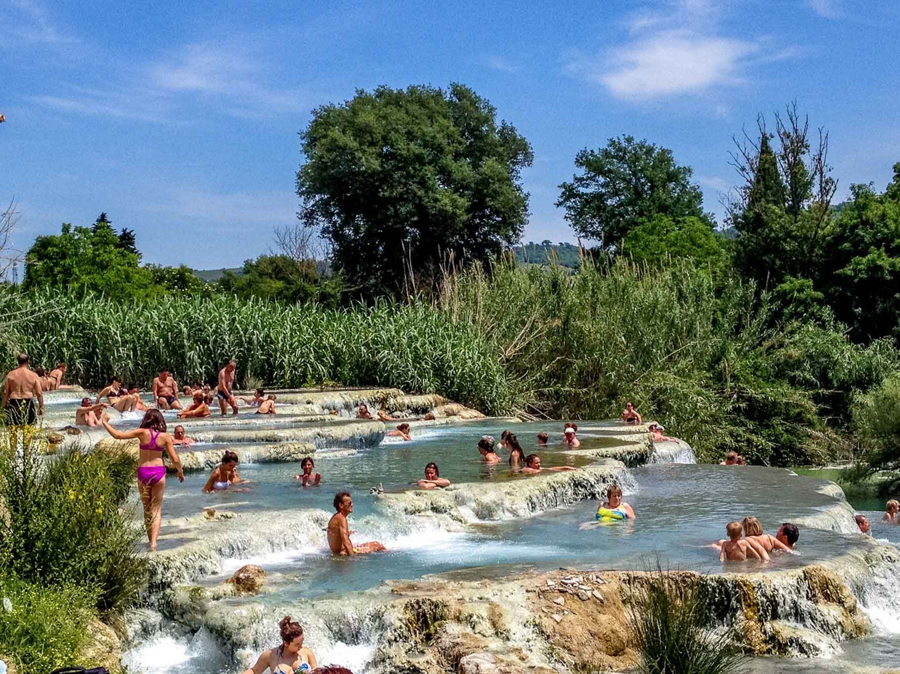 Bathers in outdoor natural pools