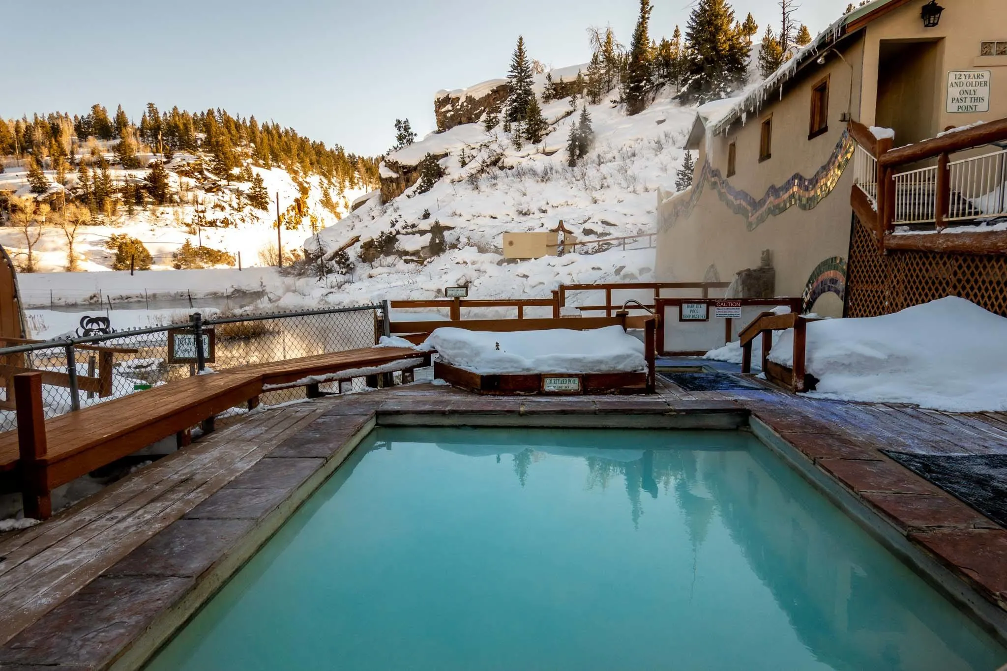 Outdoor pool in the winter with snow