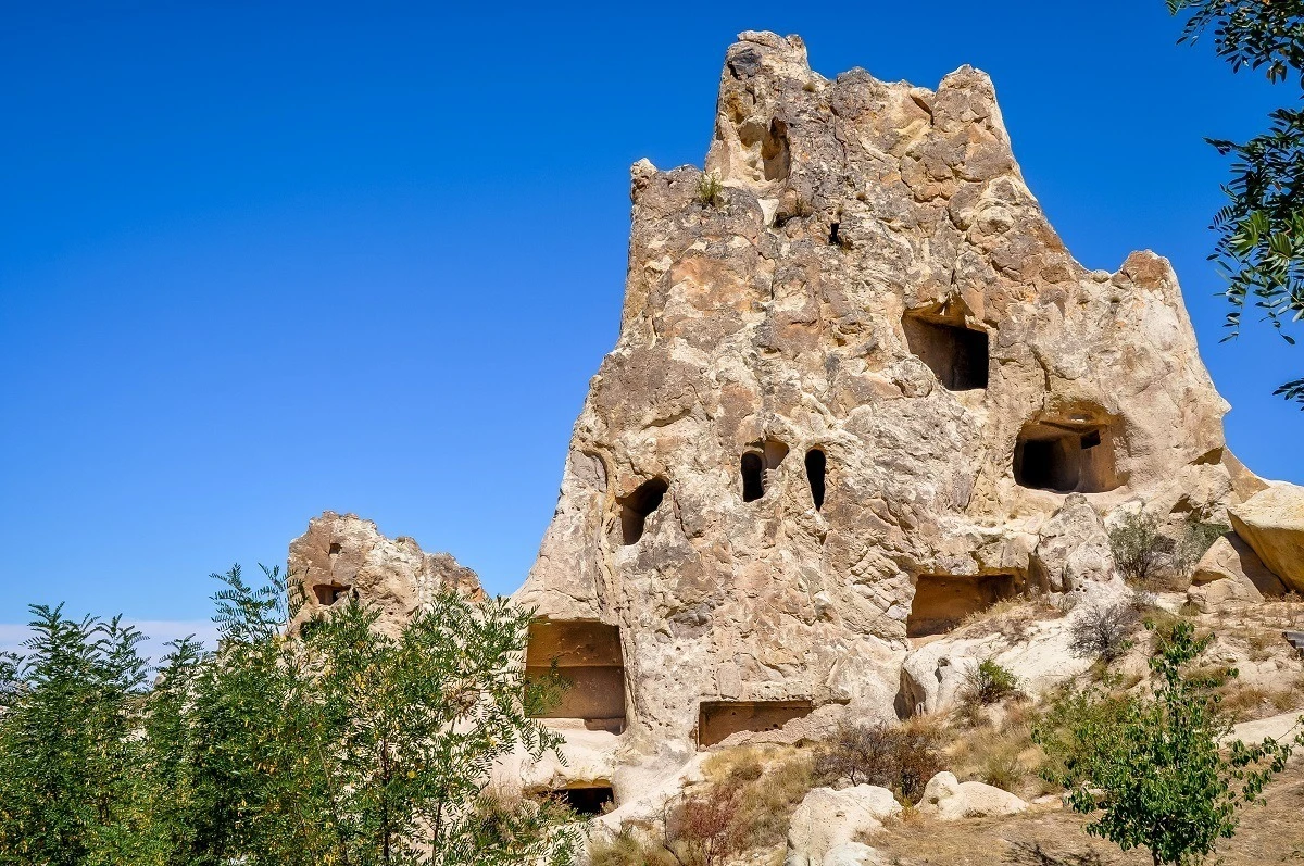 Rock formation at the Goreme Open Air Museum in Cappadocia, Turkey