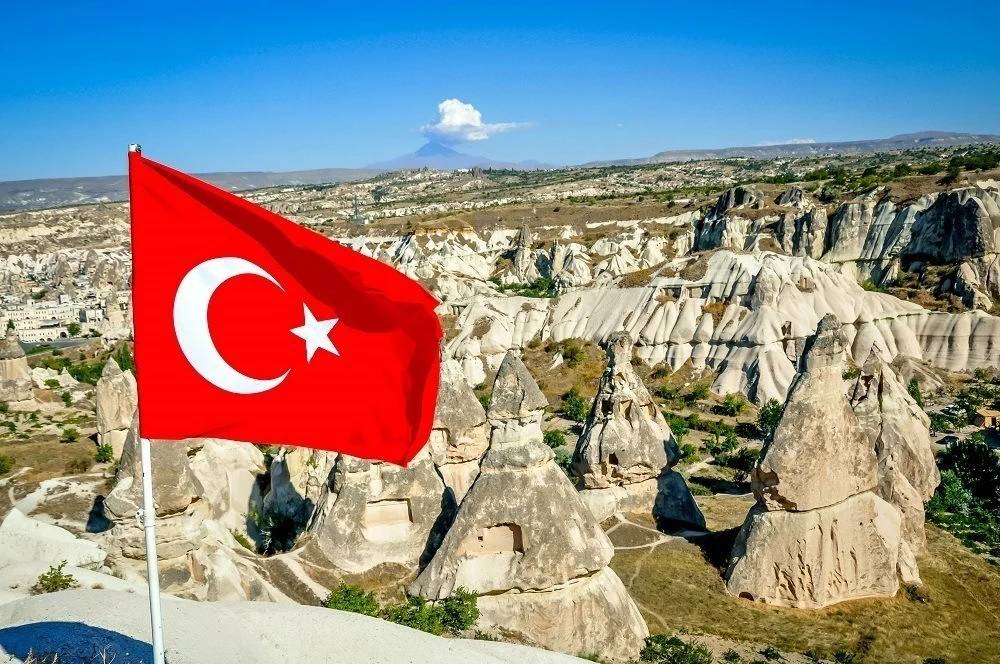 Turkish flag with fairy chimneys