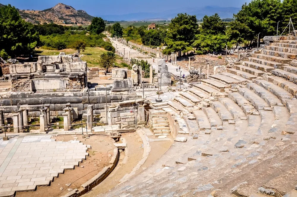 Semi-circular ancient amphitheater at Ephesus