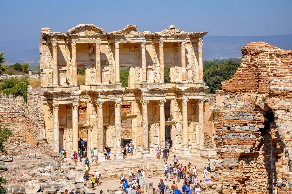 The Library of Celsus at Ephesus, Turkey with tourists