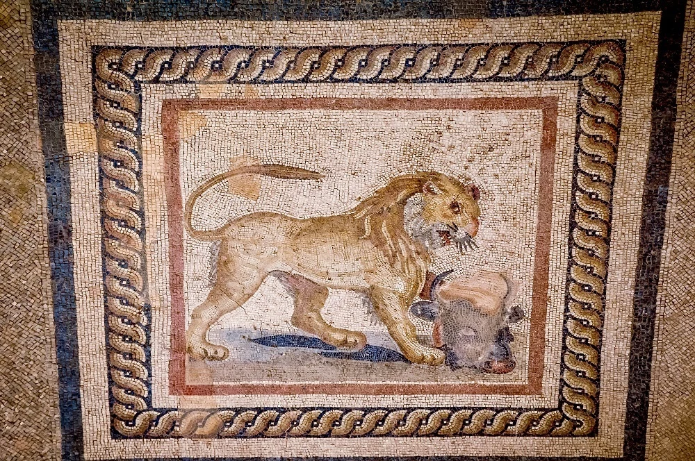 Restored lion mosaic
