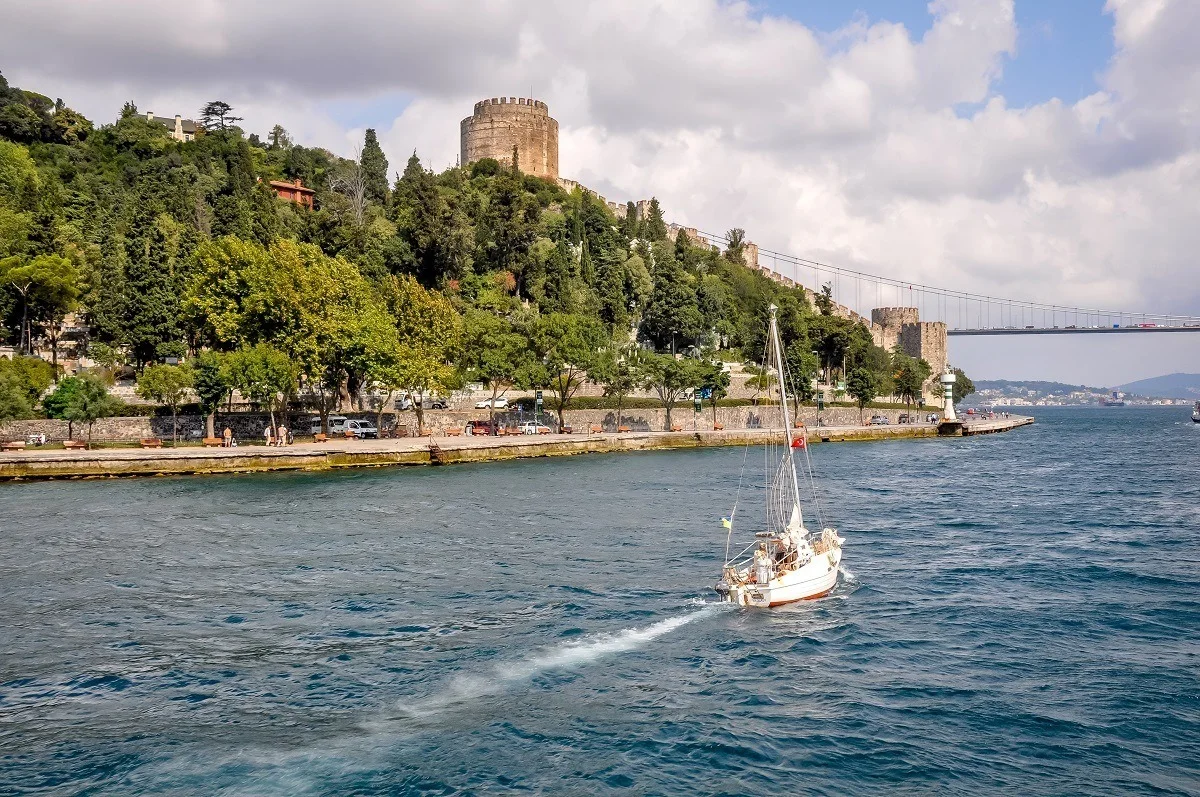 A sailboat taking a Bosphorus cruise in Istanbul, Turkey