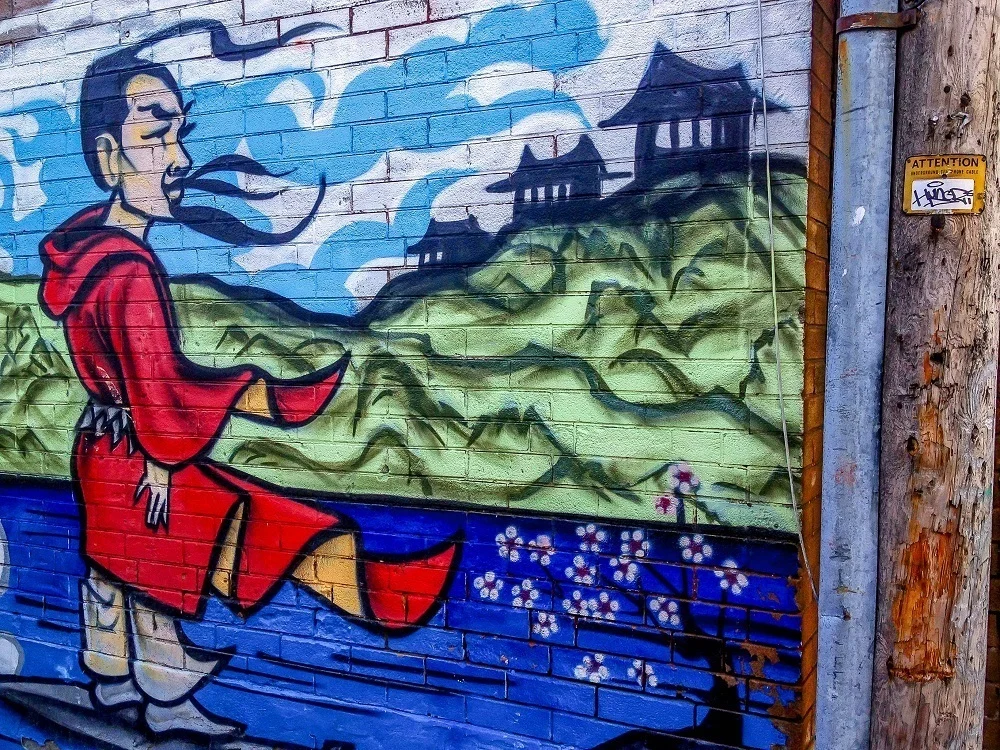 Mural of a warrior in Toronto's Chinatown