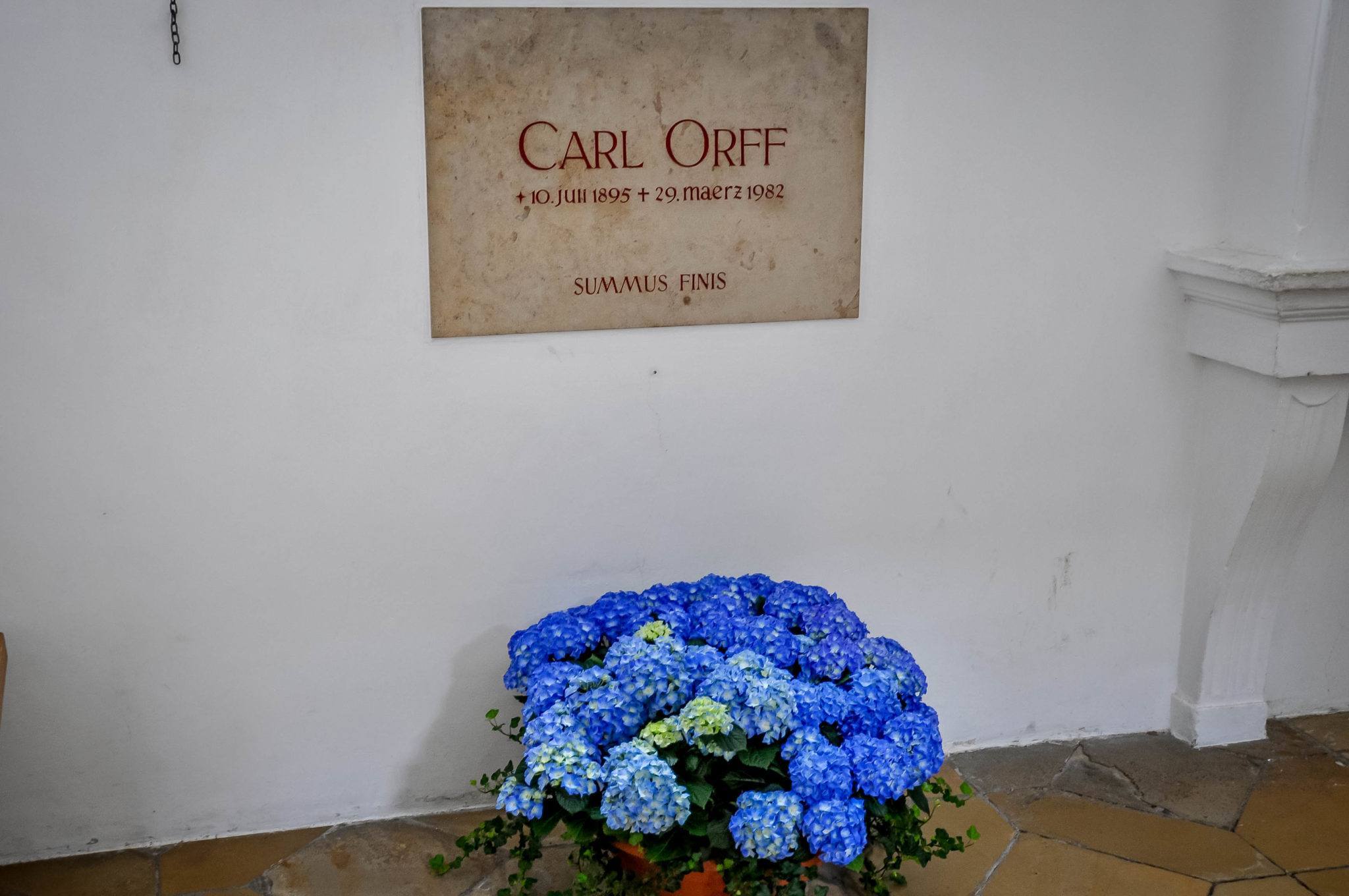 Grave of composer Carl Orff with bouquet of flowers