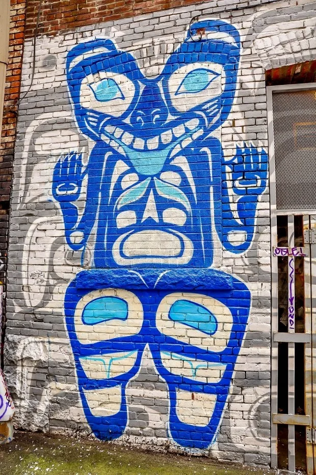 Blue and white Inuit street art mural