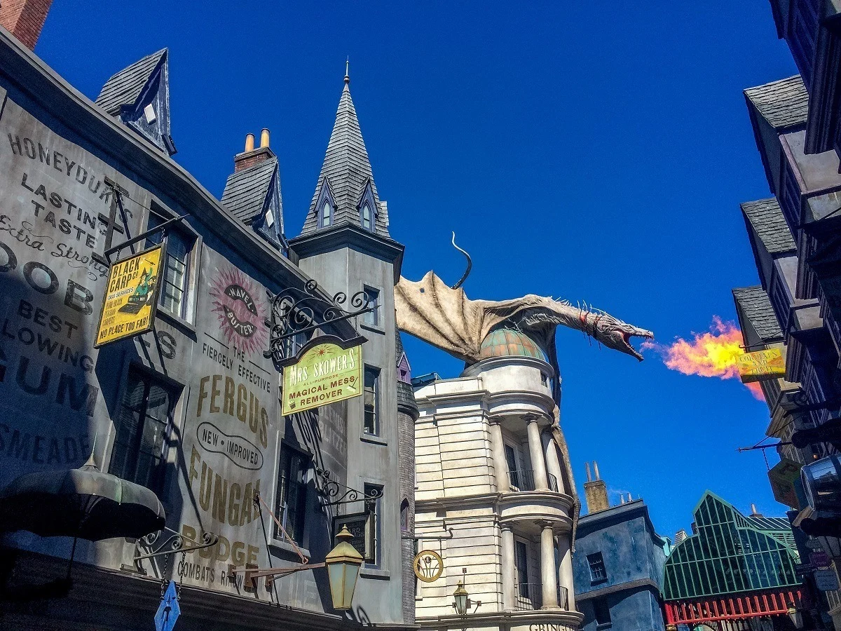 Fire-breathing dragon at a theme park.
