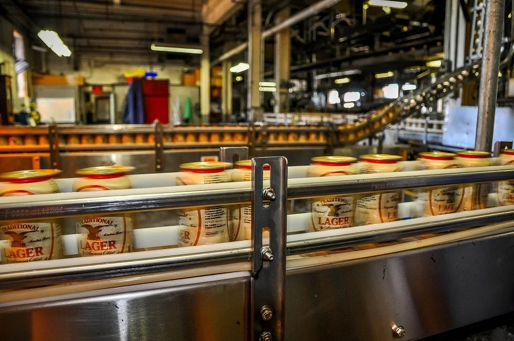 Cans on Yuengling bottling line