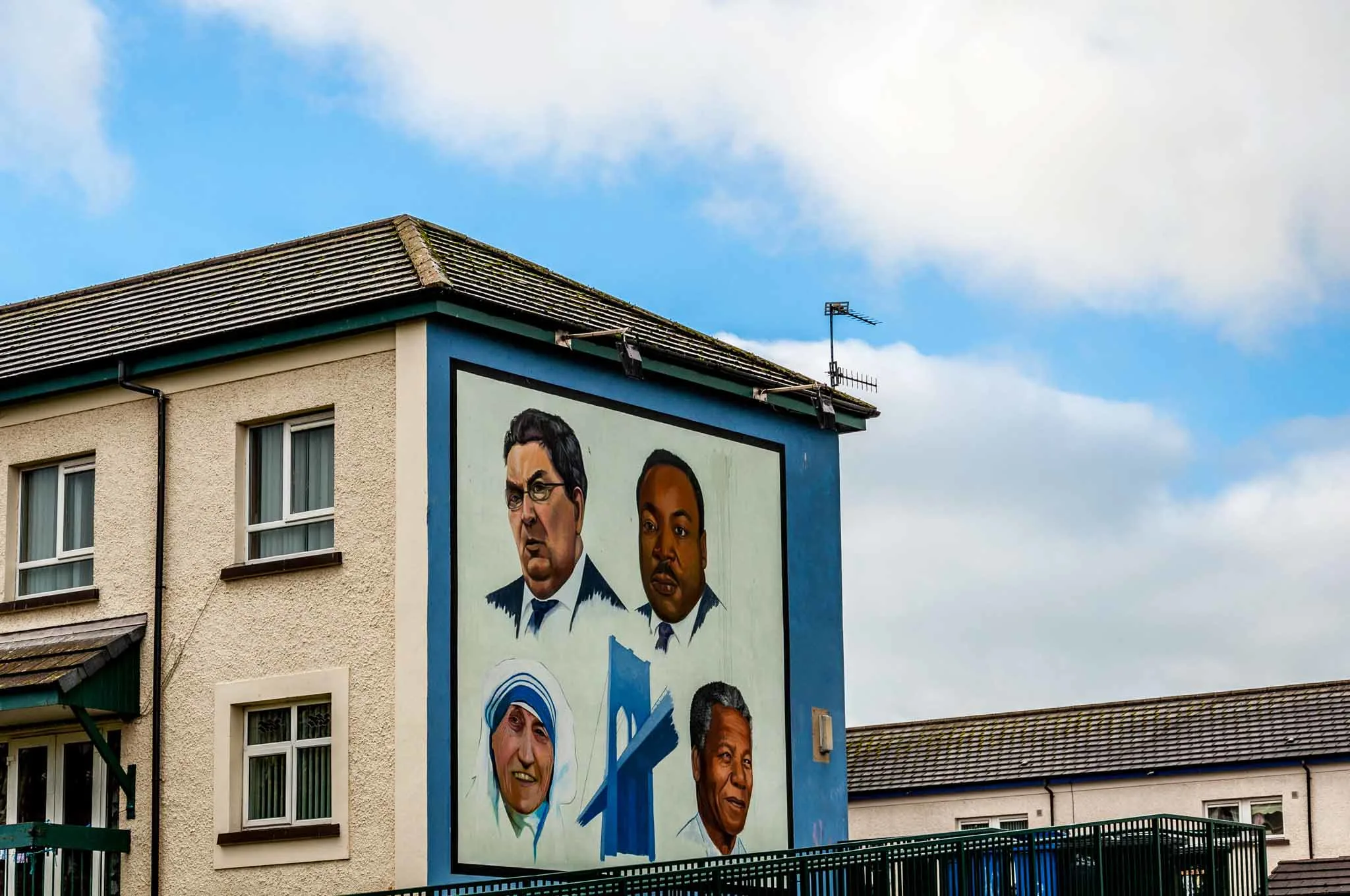 John Hume mural with Mother Teresa, Martin Luther King, and Nelson Mandela