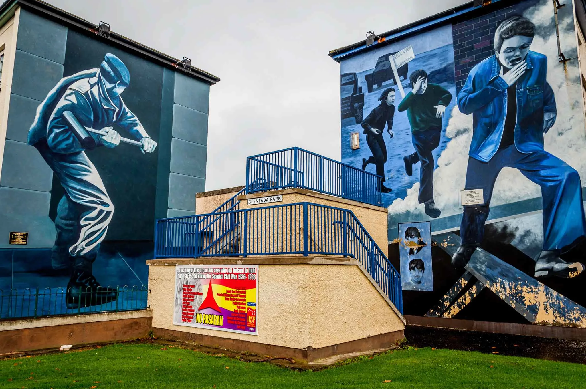 Two of the Bogside Derry murals -- Operation Motorman and The Runner