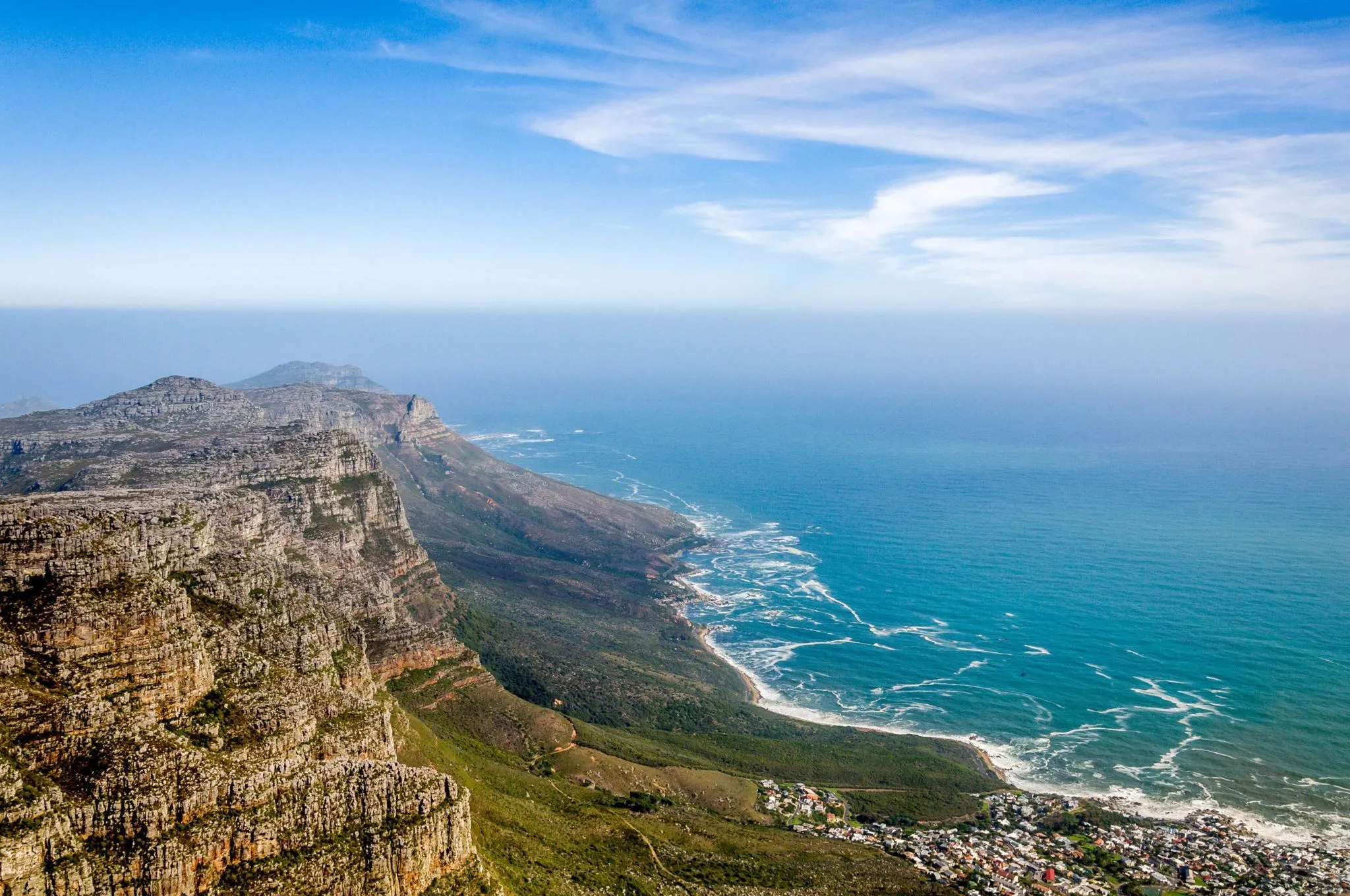 The view from South Africa's Table Mountain is spectacular. Take a look at this 14-day itinerary for South Africa and Victoria Falls.