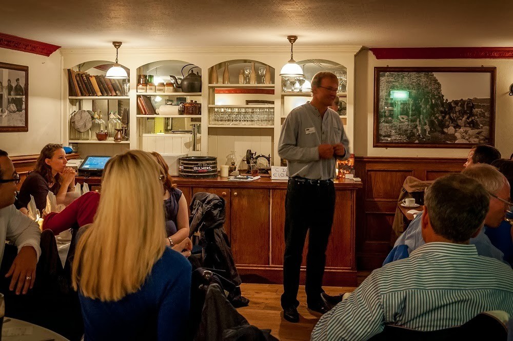 Johnny Daly talking at an Evening of Food, Folklore and Fairies at the Brazen Head