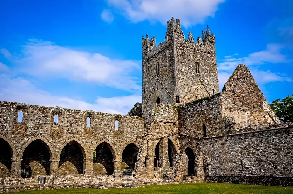 Courtyard and tower of the Jerpoint Ireland abbey ruins