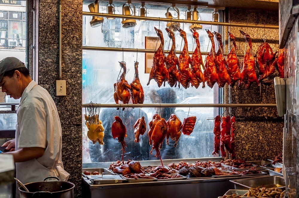 Peking Duck for sale in a Chinatown market