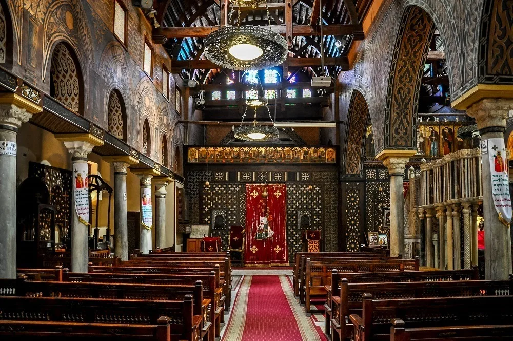 Interior of a church decorated with inlaid wood