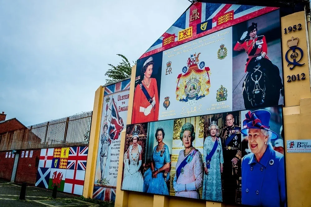 Mural showing several images of UK's Queen Elizabeth 