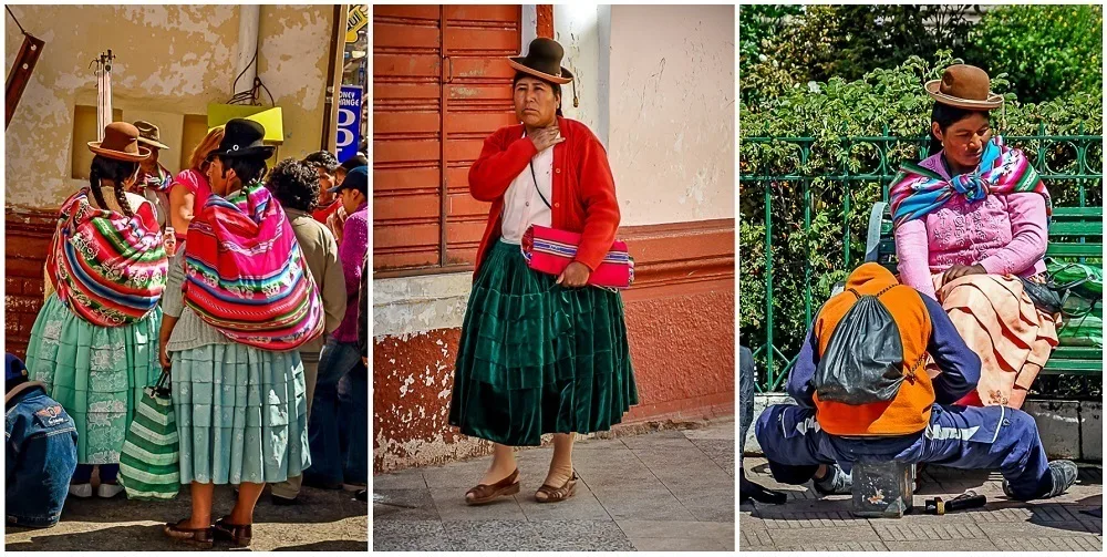 Women dressed in traditional Peruvian dress in Puno, Peru