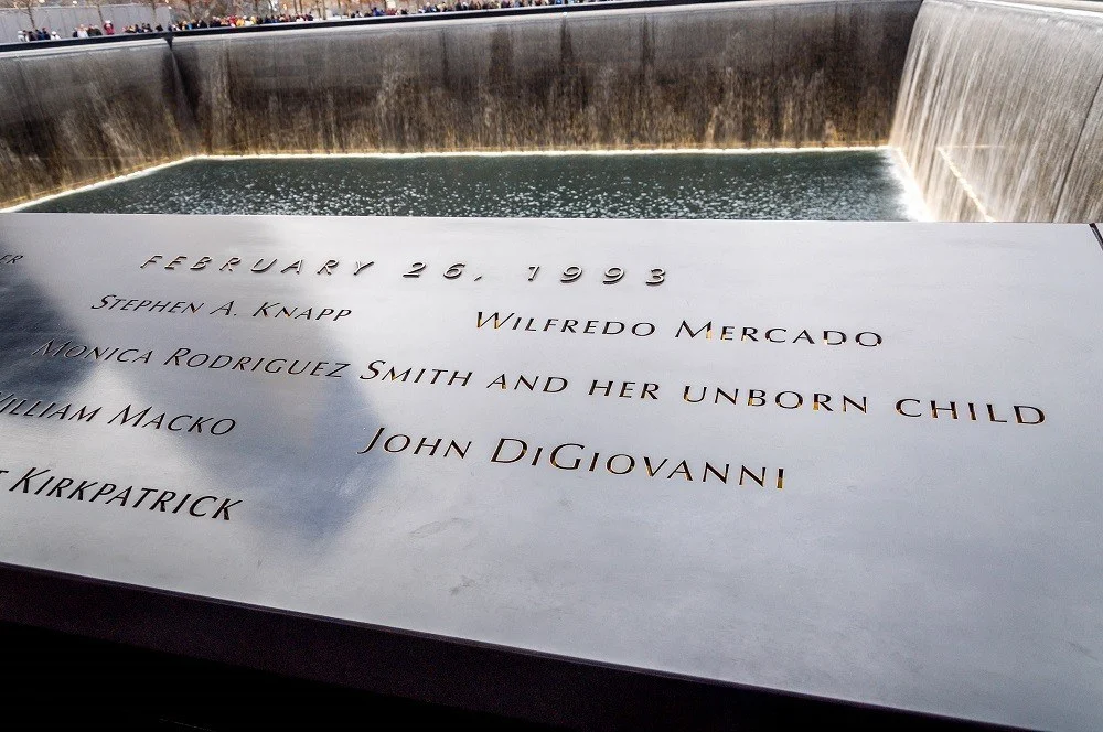 Name on the walls at the September 11 Memorial
