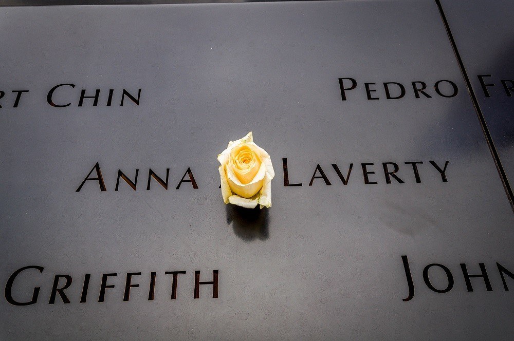 Rose in the wall at the September 11 Memorial