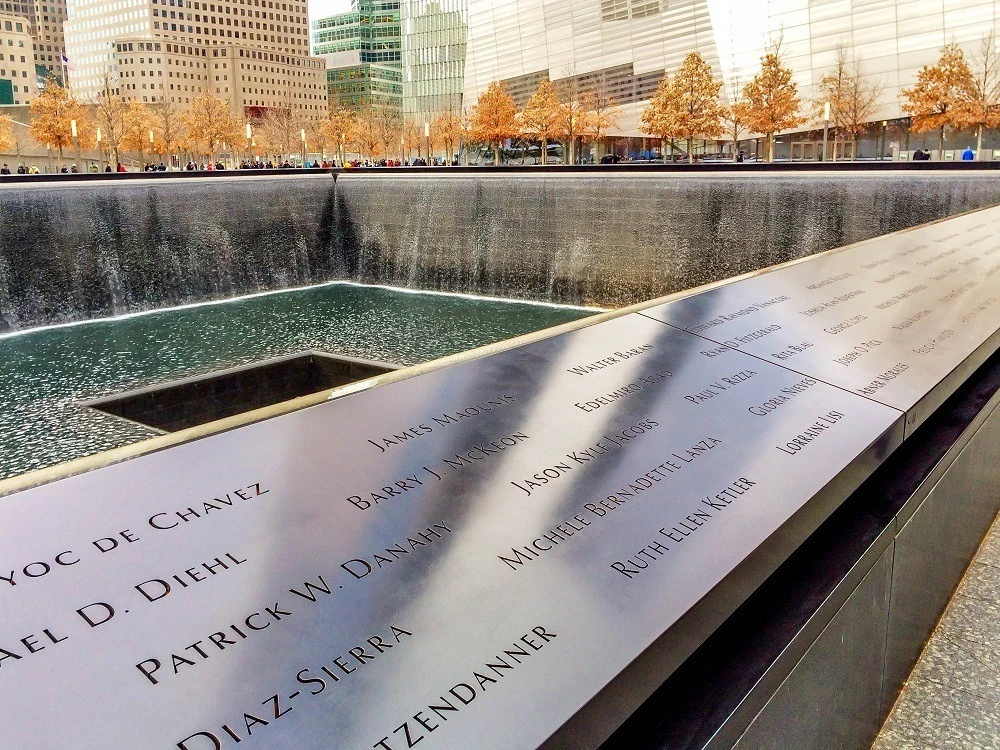 Names of those who died on walls at the September 11 Memorial